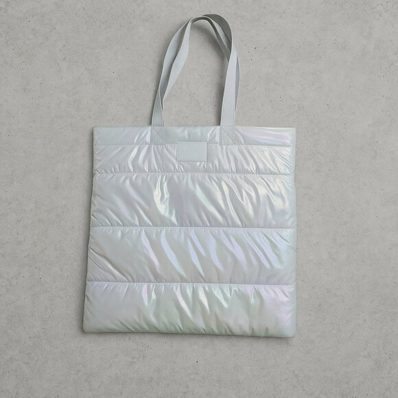 Bath and Body Works White Iridescent Puffer Tote Bag Glossy Winter Travel Y2K - Picture 1 of 5